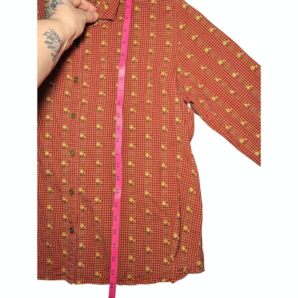 Krazy Kat Vintage Cottagecore Calico Floral Button Down Shirt Red Tan Size M - Picture 11 of 15